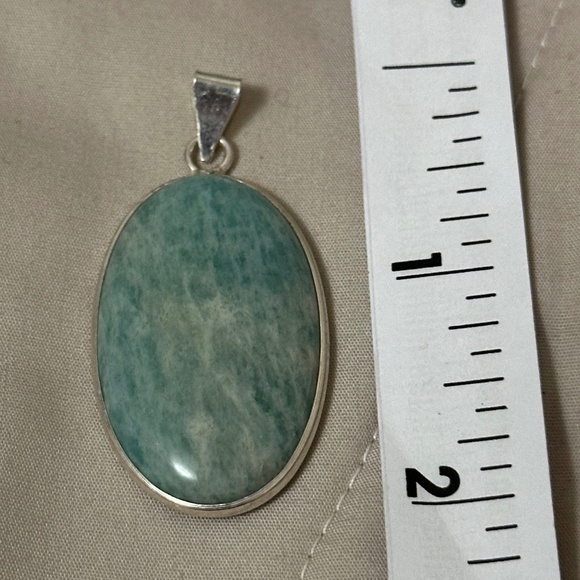925 Sterling Silver Plated Larimar Pendant Large Oval Genuine Stone NWOT - Picture 10 of 12